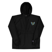 Ukrainian Vibe Trizub Embroidered Women's Champion Jacket with Hood and Kangaroo Pocket in Black.