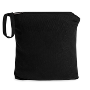 Compact Champion packable jacket from Ukrainian Vibe Trizub Collection folded in black zipped pouch, ideal for travel and weather protection.