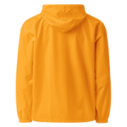 Back view of yellow Champion packable jacket with hood and compact storage from the Ukrainian Vibe Trizub Collection for women.