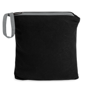 Black zipped pouch for Ukrainian Vibe Trizub Collection women's embroidered Champion packable jacket.