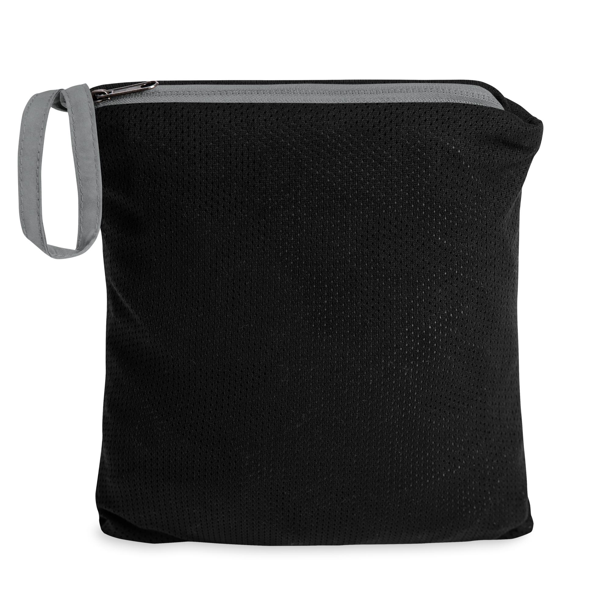Black zipped pouch for Ukrainian Vibe Trizub Collection women's embroidered Champion packable jacket.