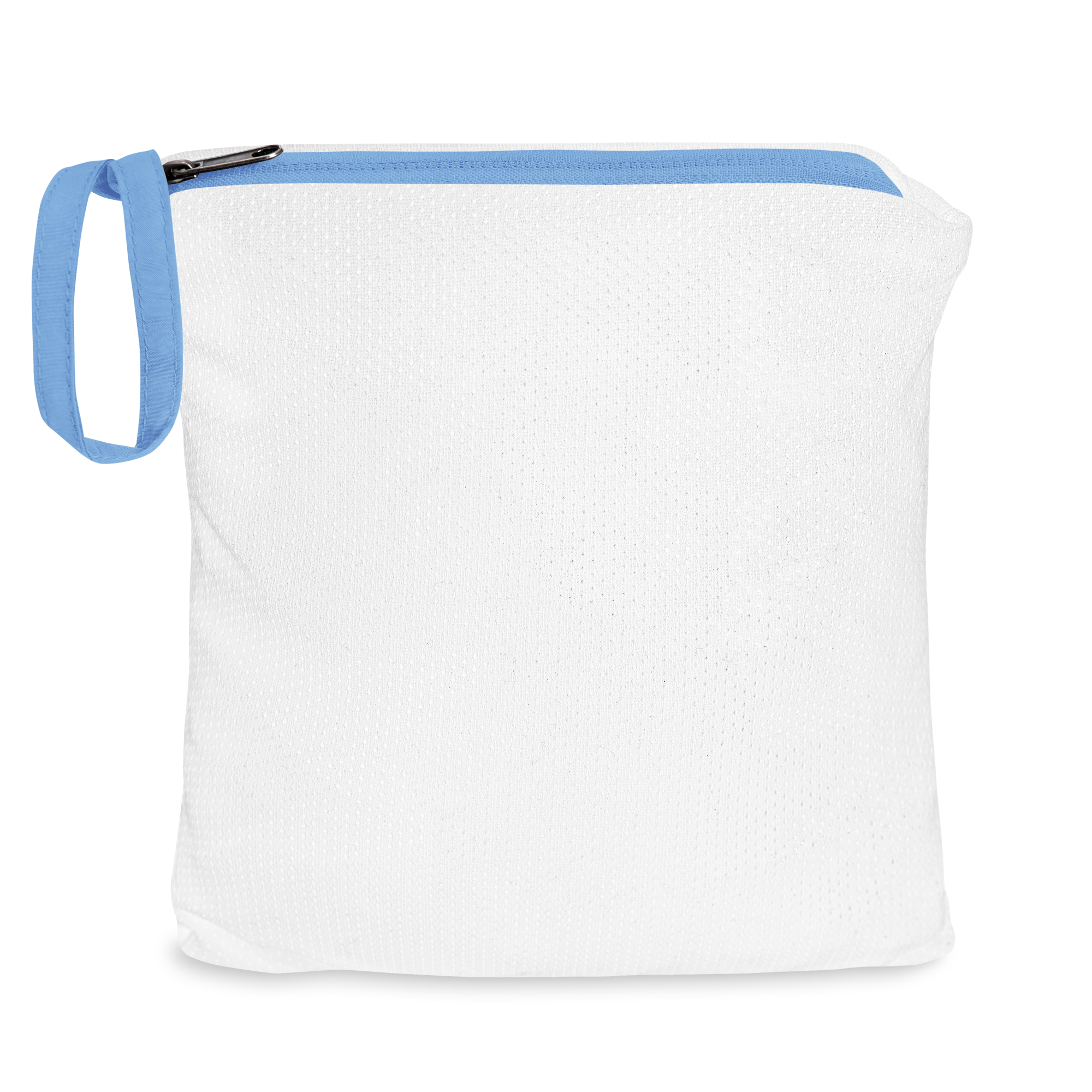 White packable pouch with blue zipper from Ukrainian Vibe Trizub Collection Embroidered Champion Jacket