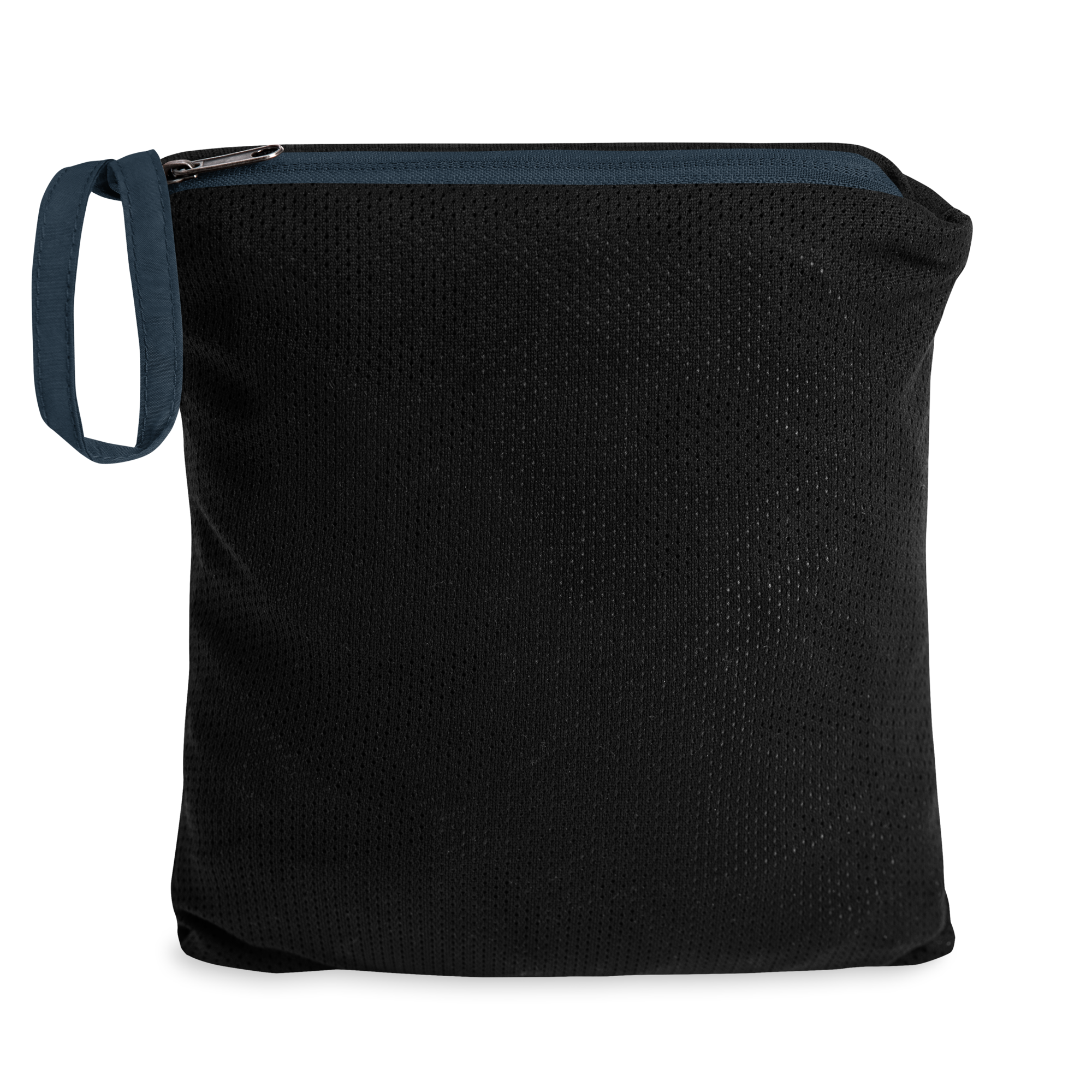 Compact black zippered pouch for women's Champion packable jacket from Ukrainian Vibe Trizub Collection, showcasing sleek design.