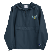 Ukrainian Vibe Trizub Collection Women's Embroidered Champion Jacket with Hood, Wind and Rain Resistant, in Navy Blue