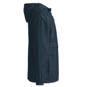 Side view of Ukrainian Vibe Trizub Collection Champion packable jacket for women, featuring a hood and kangaroo pocket.