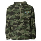 Camouflage Embroidered Champion Packable Jacket from Ukrainian Vibe Trizub Collection for Women featuring wind-resistant polyester.