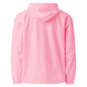 Back view of pink Champion packable jacket for women, featuring wind-resistant polyester and a hood from Ukrainian Vibe Trizub Collection.