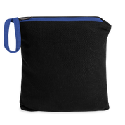 Compact blue and black pouch from the Ukrainian Vibe Trizub Collection packable jacket, ideal for easy storage and travel.