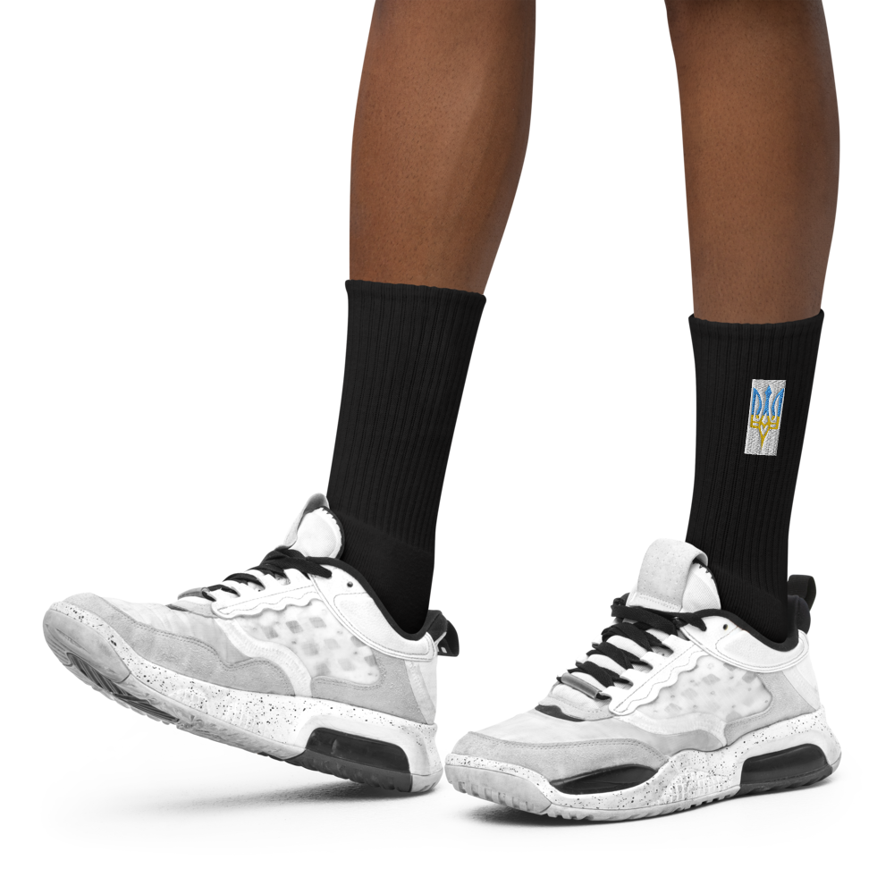 comfortable crest socks,cotton blend socks USA,cushioned sole socks,durable cotton socks,embroidered Ukraine socks,high-quality socks USA,premium quality socks,stylish Ukrainian socks,Ukraine crest design,Ukraine heritage gift,Ukraine patriotic socks,Ukra