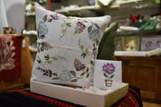 Embroidered linen pillowcase with floral design, 40x40 cm, decorative cushion ideal for Easter or Mother's Day gift.