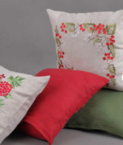 Embroidered linen pillowcase with guelder rose floral design, 40×40 cm, perfect gift for Mother or Easter, Ukrainian home decor.