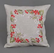 Embroidered linen pillowcase with Guelder Rose floral design, 40x40 cm, ideal gift, Ukrainian home decor, natural organic material.