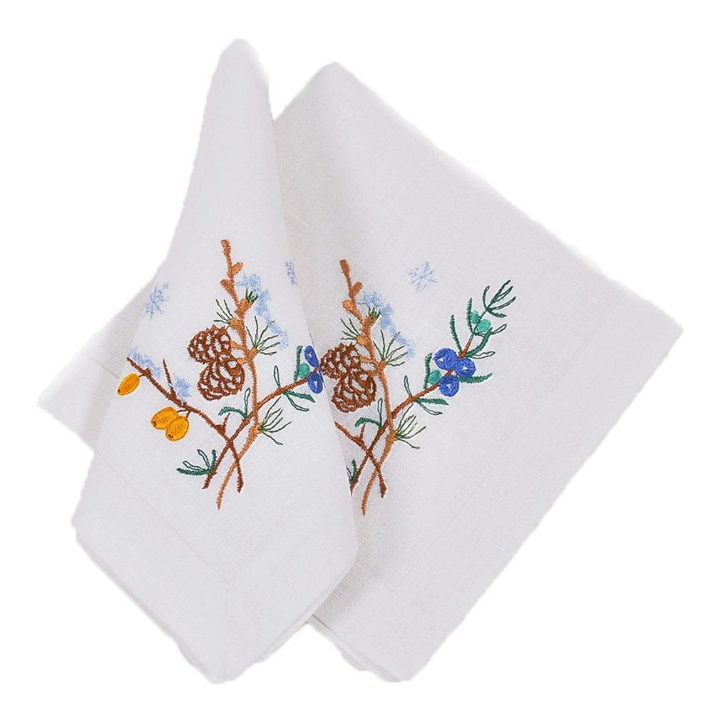 Embroidered linen tablecloth "First Snow" with floral motifs, 240 cm, Ukrainian table runner for festive gatherings.
