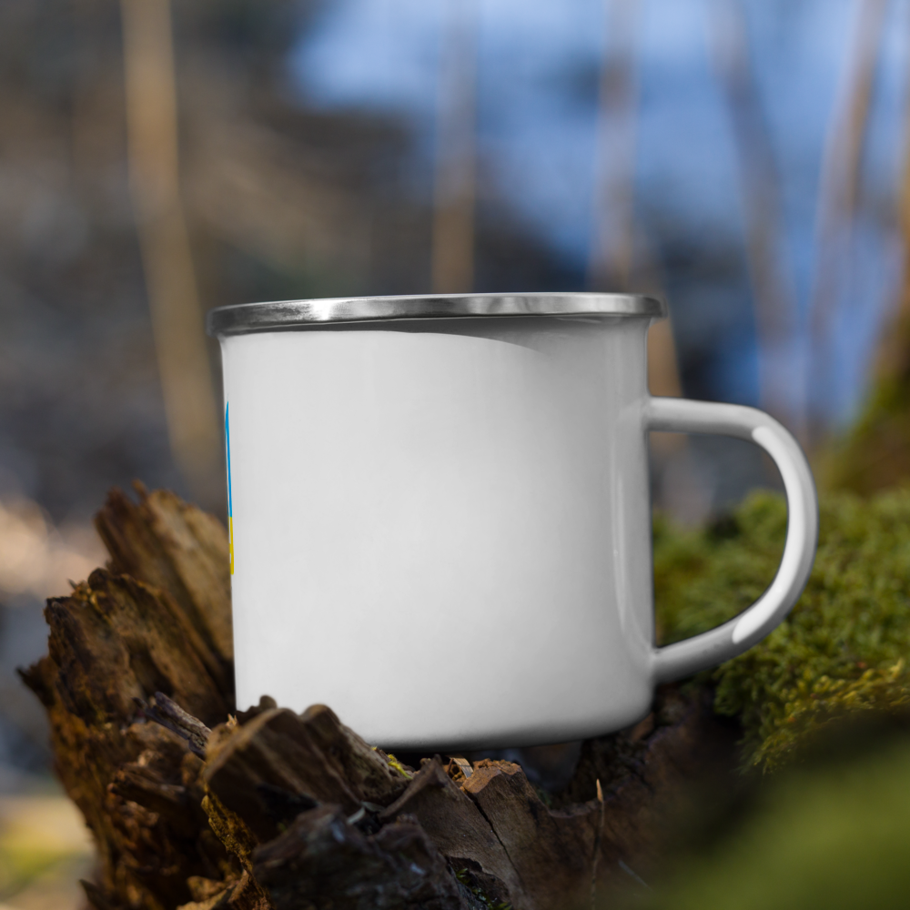 Ukrainian Tryzub Enamel Mug – Lightweight, Durable Camp Mug with Silver Rim, 3.14" for Hot Drinks and Meals