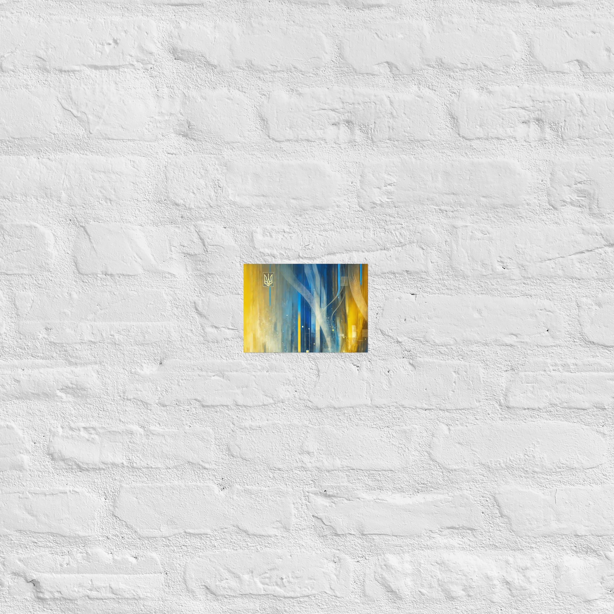 abstract Ukrainian art,blue and yellow decor,contemporary Ukraine artwork,modern Ukraine poster,patriotic home decor,Tryzub emblem poster,Tryzub wall art,Ukraine flag wall art,Ukrainian flag poster,Ukrainian office decor