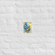 Modern Ukrainian flag abstract art with Tryzub emblem in blue and yellow, ideal for home or office decor, showcasing Ukrainian pride.