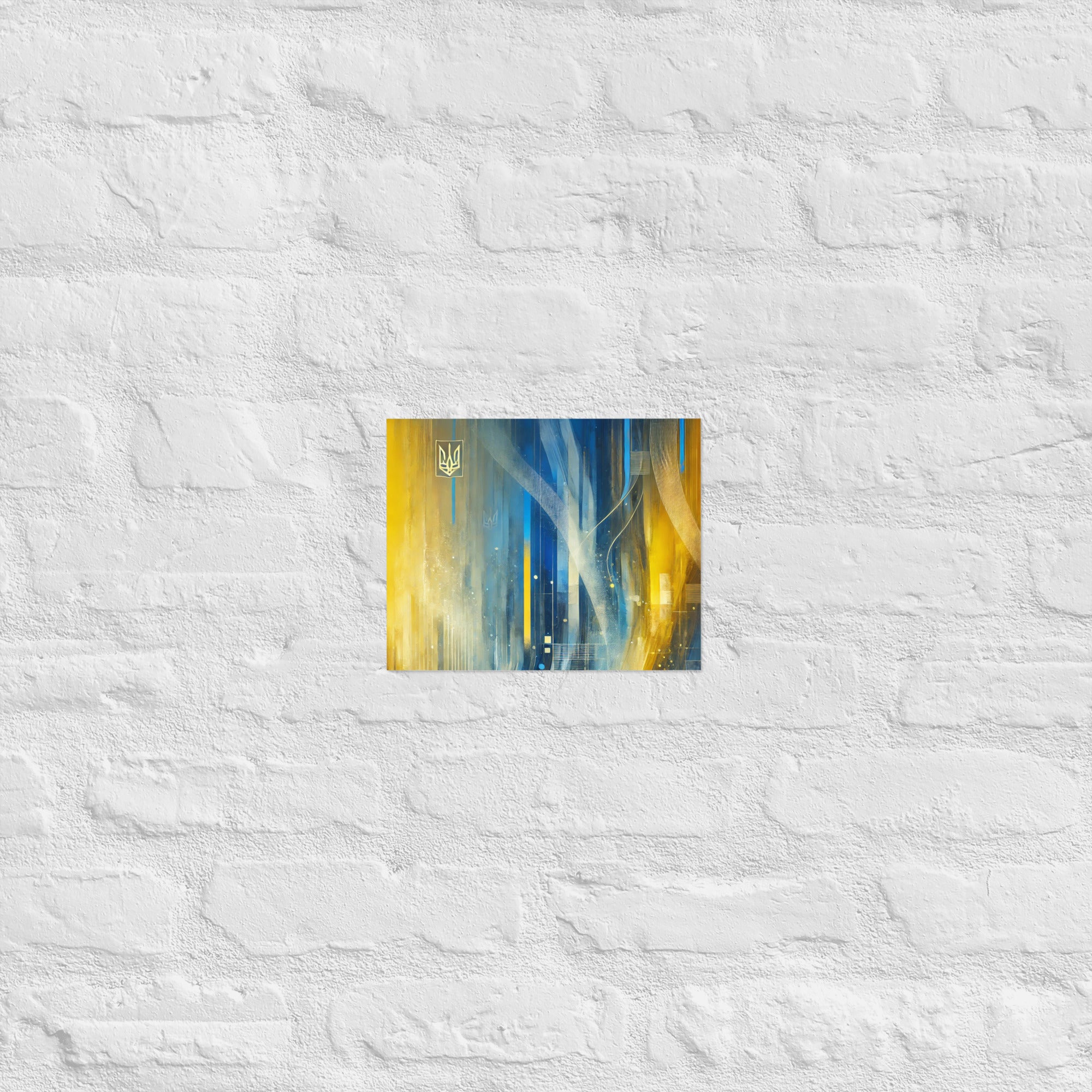abstract Ukrainian art,blue and yellow decor,contemporary Ukraine artwork,modern Ukraine poster,patriotic home decor,Tryzub emblem poster,Tryzub wall art,Ukraine flag wall art,Ukrainian flag poster,Ukrainian office decor
