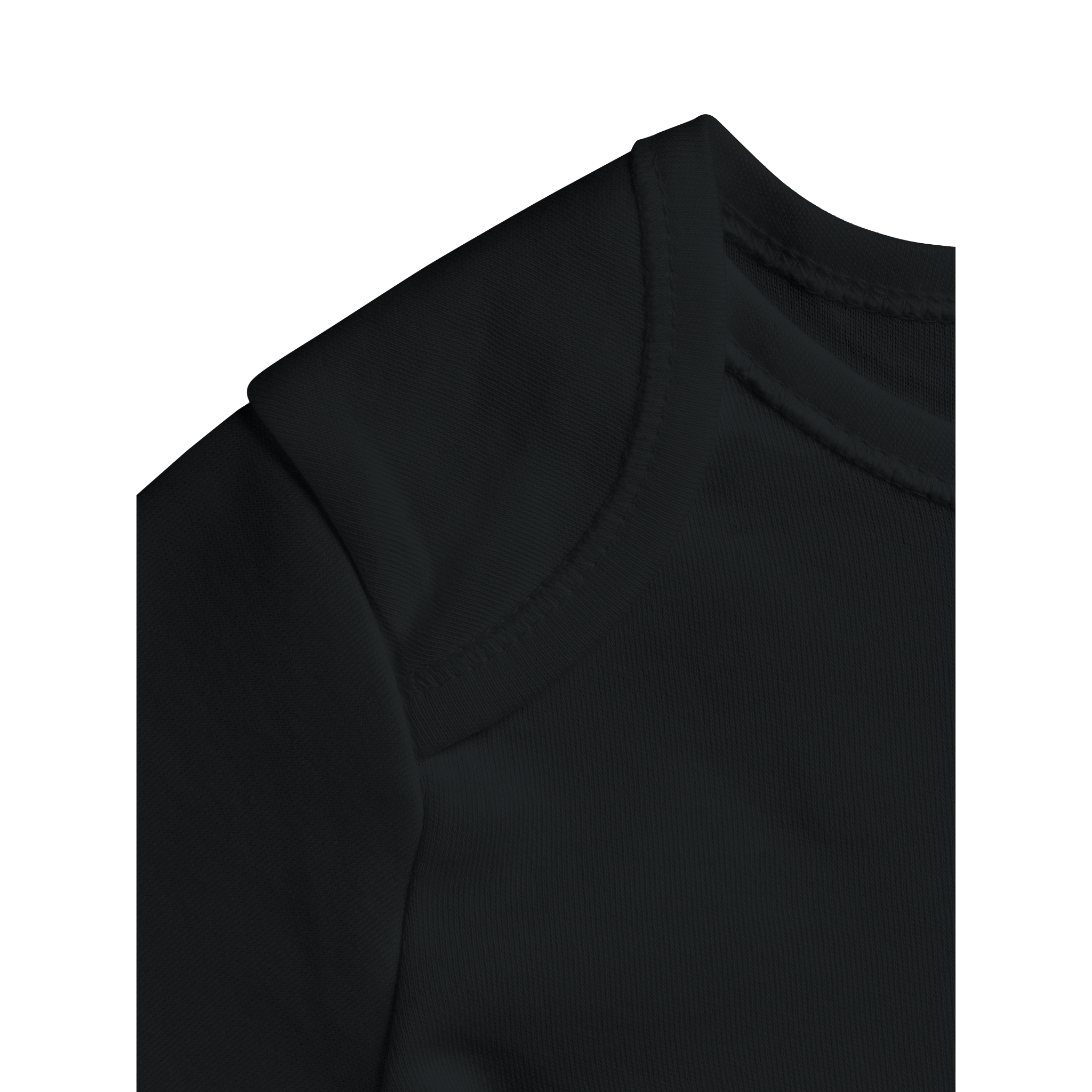 Close-up of Serano long sleeve black baby bodysuit, showcasing soft cotton fabric and lap shoulder design for comfort and convenience.