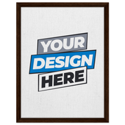 Framed canvas with customizable design in dark brown frame, featuring FSC-certified wood and cotton-polyester blend.