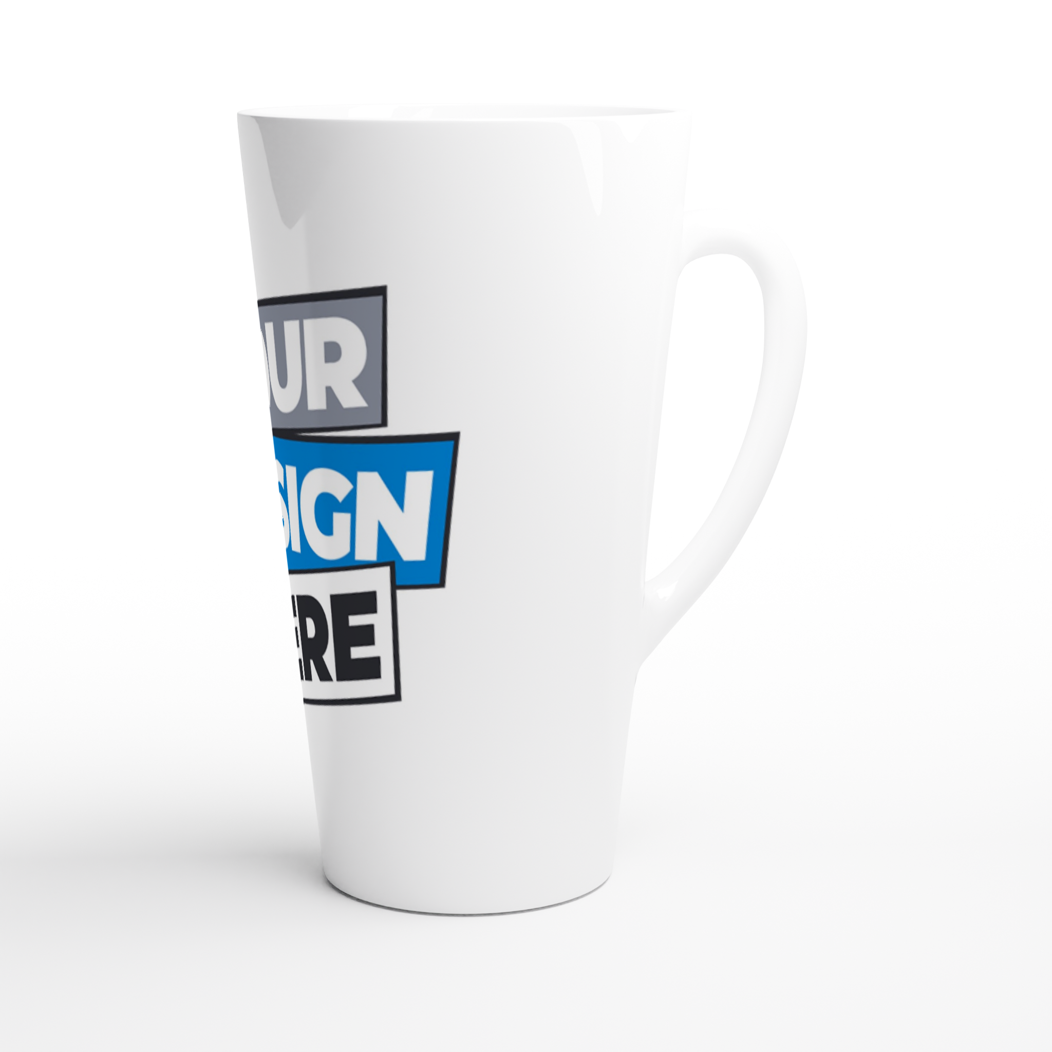 17oz white ceramic latte mug with custom design space, perfect for vibrant prints, microwave and dishwasher safe.