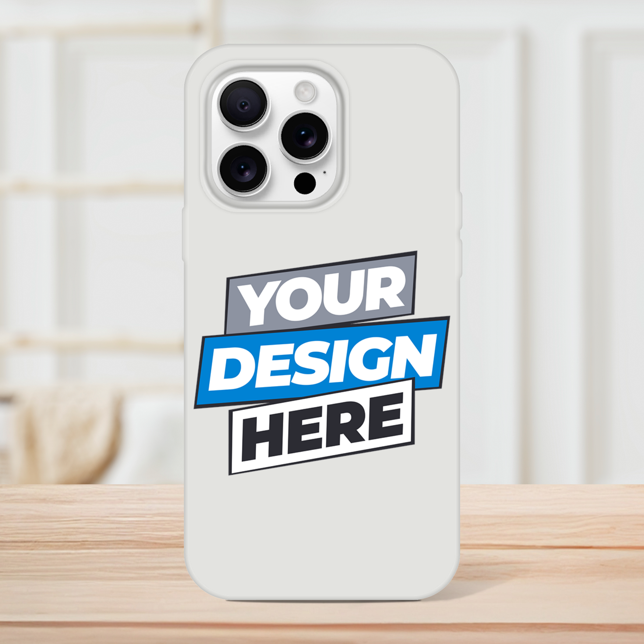 Transparent Flexi Case with 'Your Design Here' displayed, modern texture, impact-resistant, for showcasing art on smartphones.