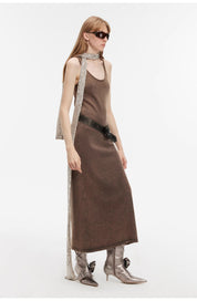 Feryn Enzyme-Washed Vest Dress showcasing a straight U-neckline, darkened texture, and ergonomic design in 100% combed cotton.