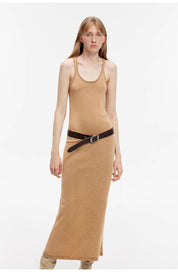 Feryn enzyme-washed vest dress in beige with U-neckline and contoured fit, crafted from 100% combed cotton for a soft, lived-in feel.