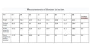 Size chart for Ukrainian linen embroidered shirt for girls, showing measurements in inches for sizes 64-88, with possible deviation.