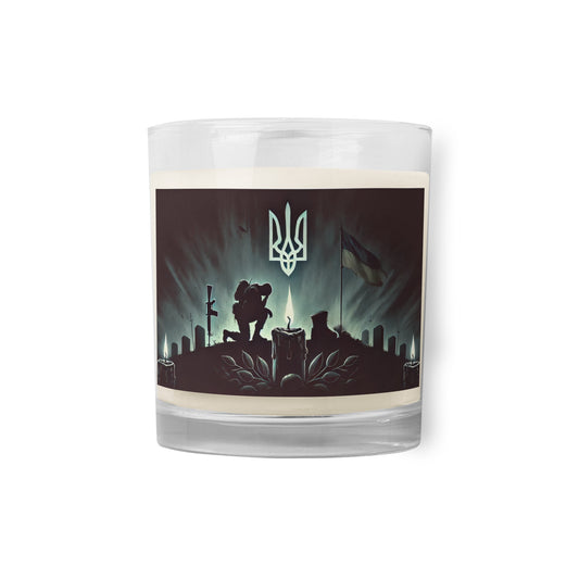 Hand-Poured Soy Wax Candle in Glass Jar with Ukrainian Memorial Design – Scented Candle for Patriotism and Remembrance