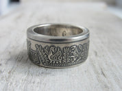Handcrafted 925 silver Ukrainian ring with Kyivan Rus Prince Askold design, made from a rare 10-hryvnia coin.