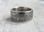 Handcrafted Ukrainian ring in silver, featuring Kyivan Rus Prince Askold design, made from a 1999 10-hryvnia coin.