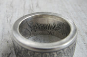 Handcrafted silver ring from Ukrainian coin featuring Prince Askold design, showcasing intricate cultural craftsmanship.