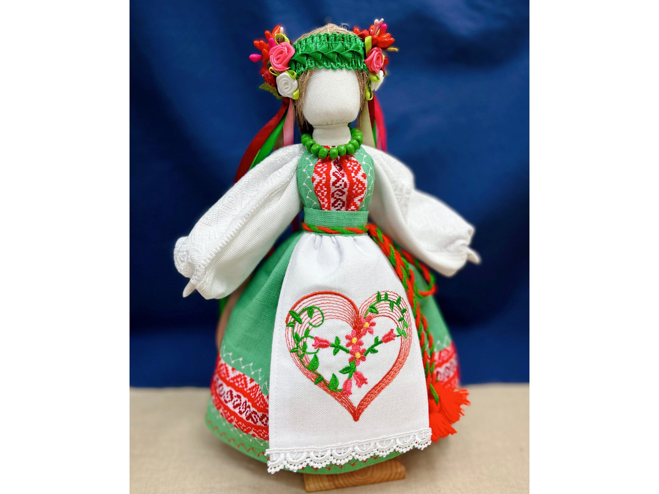 Handmade Ukrainian Motanka Doll in traditional attire, a cultural guardian symbolizing protection and prosperity.