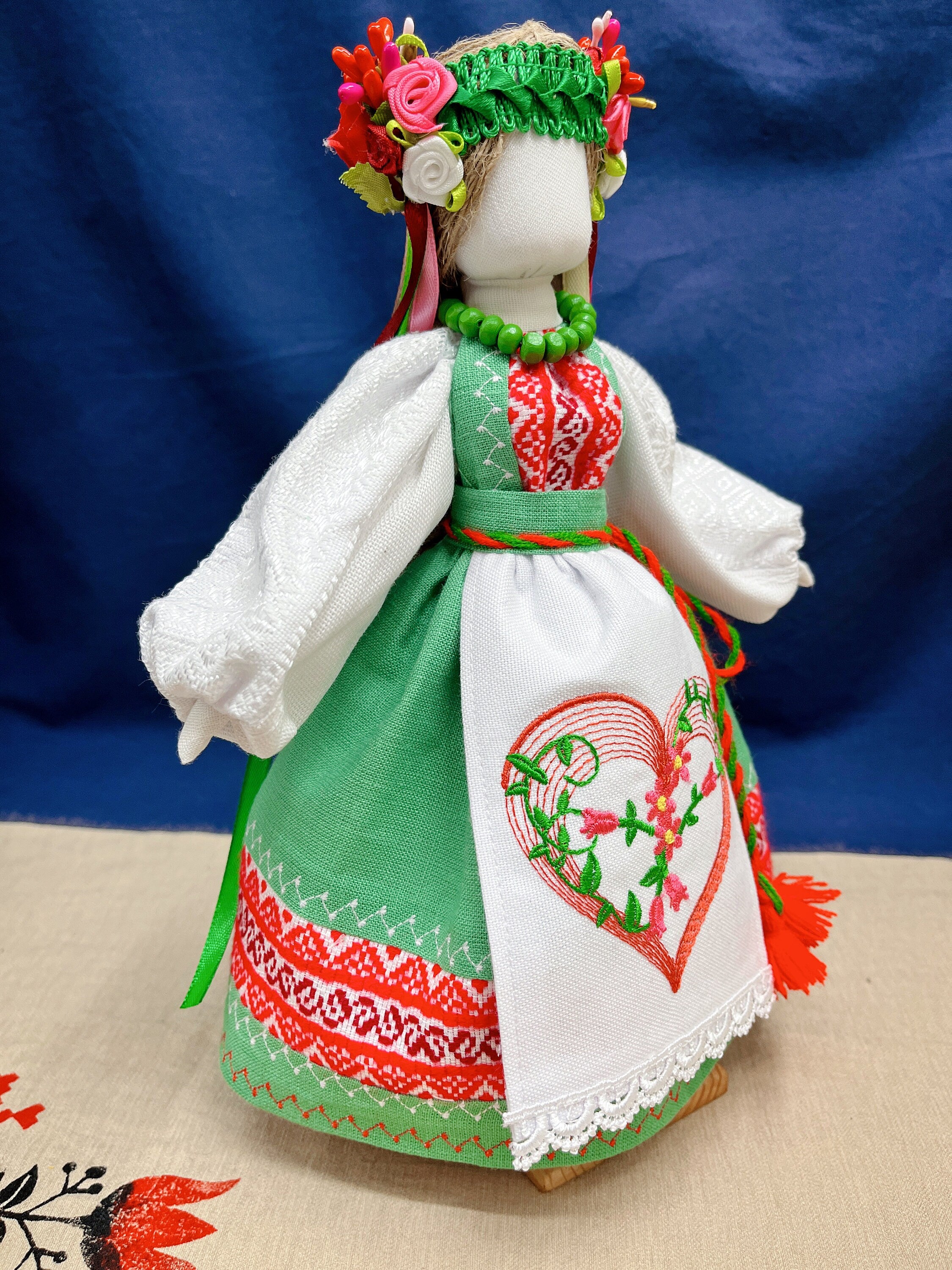 Handmade Spring Bride Motanka Doll, Ukrainian Folk Talisman with Traditional Dress and Embroidery, Cultural Guardian Amulet.