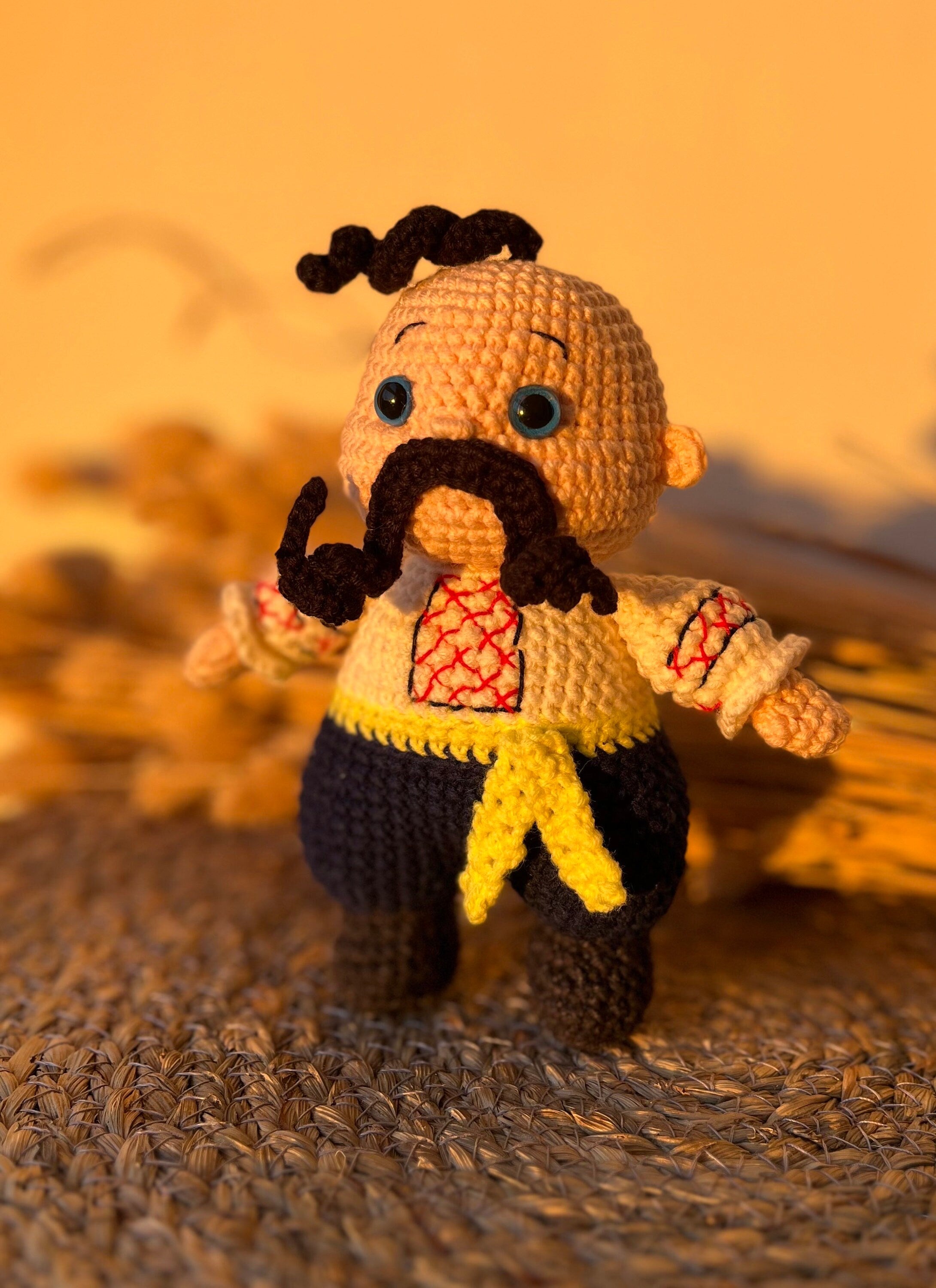 Handmade crochet Cossack doll, Ukrainian folk art souvenir, ethnic home decor, cultural gift, 5.8 inches tall.