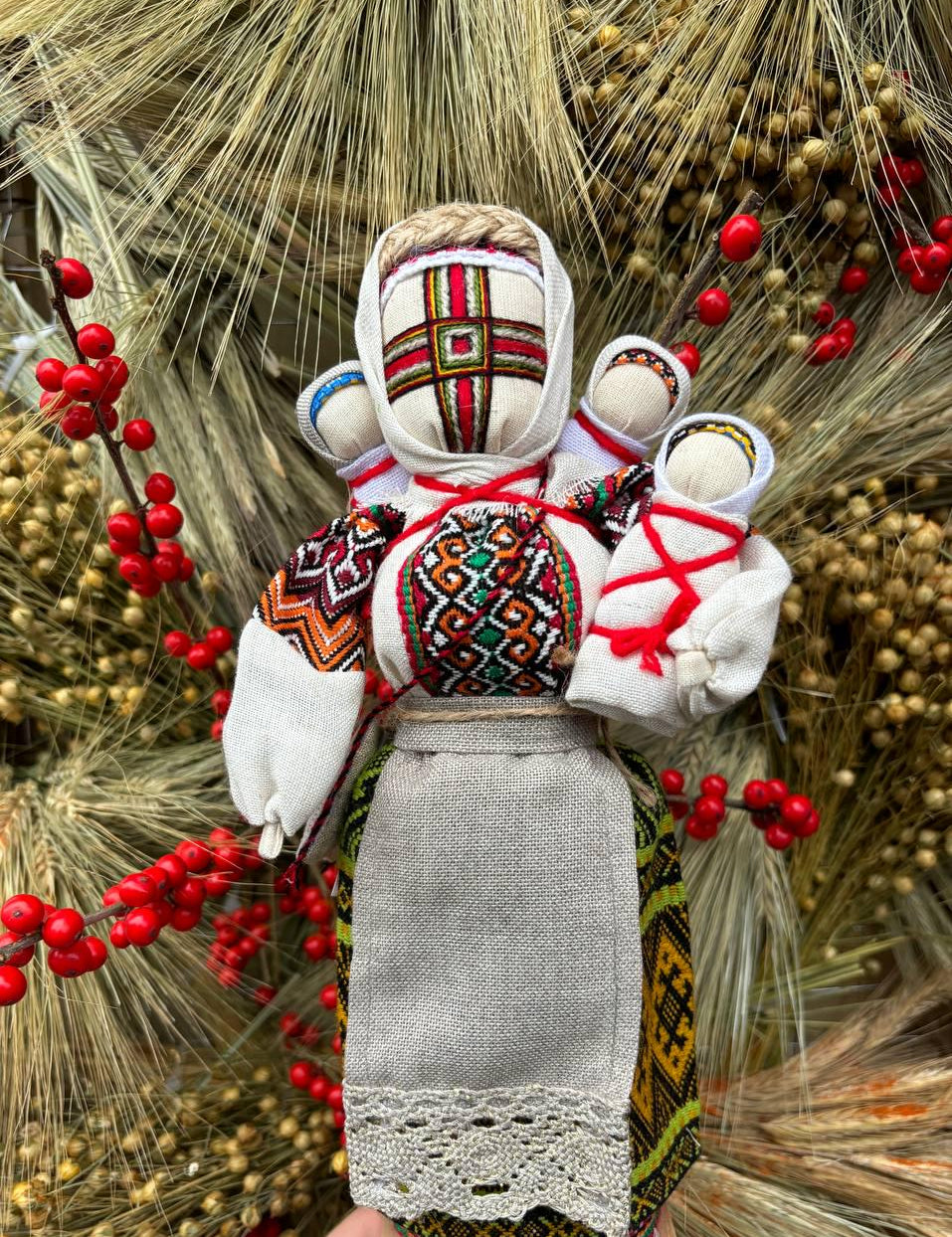 Handmade Ukrainian Motanka Doll 'Many' with Symbolic Children, a Protective Gift for Family and Home Decor