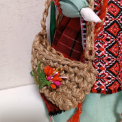 Handmade Motanka Doll with Red Patterned Dress and Woven Bag, Traditional Ukrainian Folk Art, Decorative Gift Item