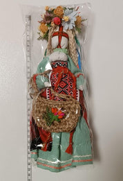 Handmade Ukrainian Motanka Doll in linen dress with flowers and beads, 28 cm, traditional folk art, cultural gift.