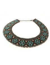 Handmade Ukrainian Sylyanka necklace with ceramic and turquoise beads, featuring ethnic geometric patterns, traditional folk jewelry.