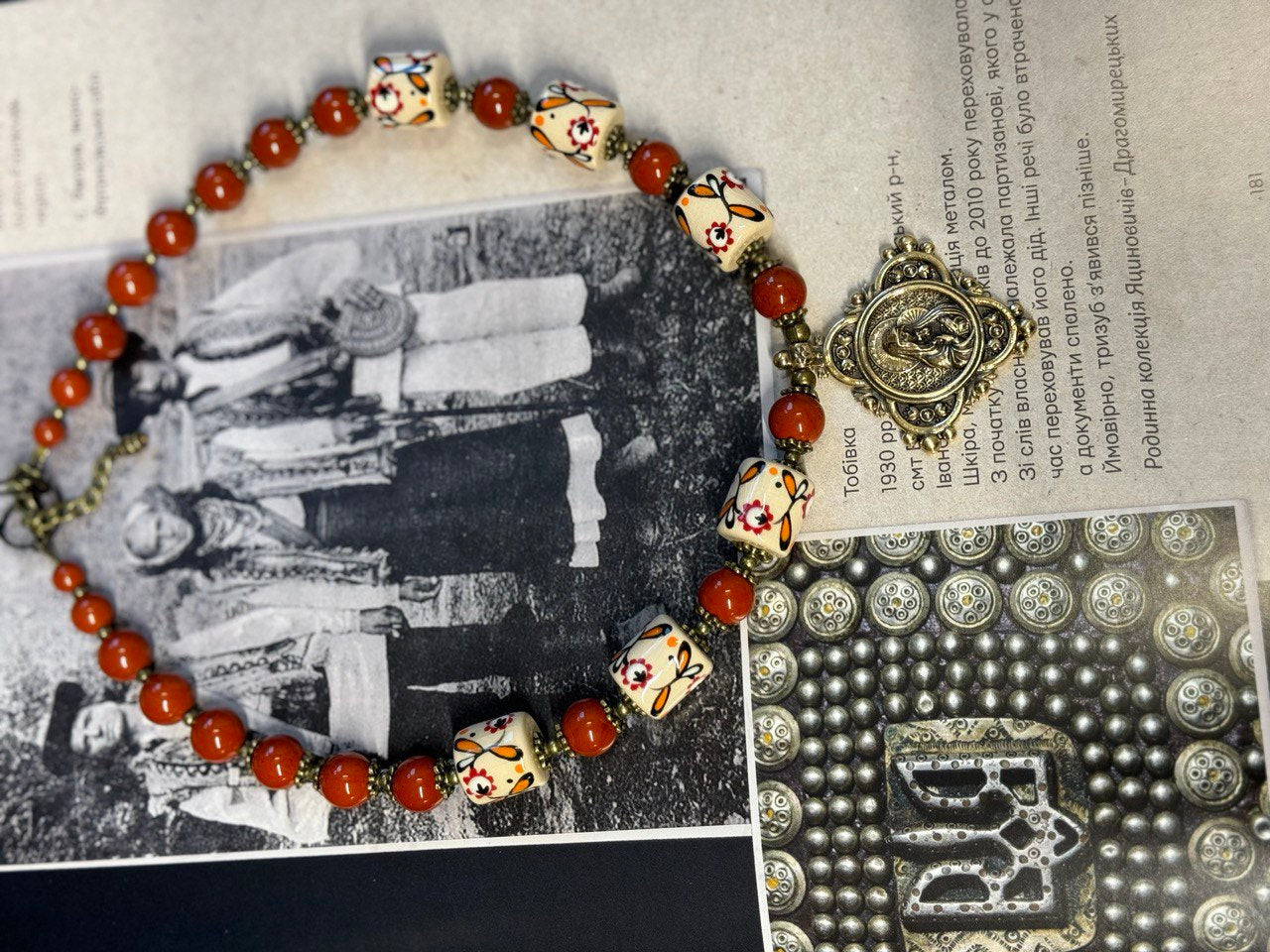 Harmony of Nature handmade Ukrainian necklace with white clay and jasper beads, showcasing traditional craftsmanship and cultural elegance.