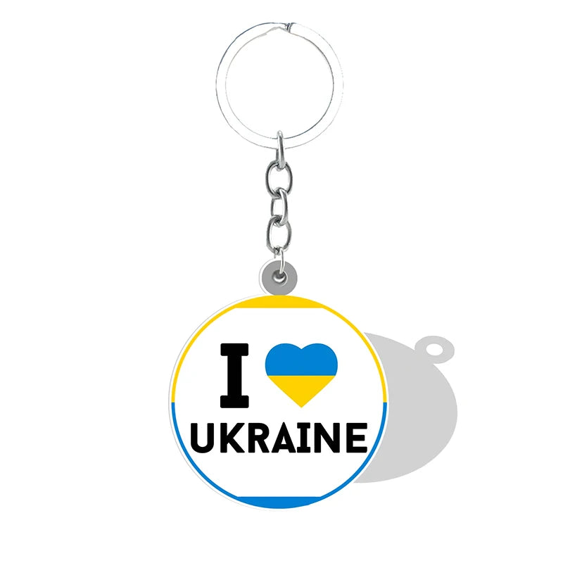 I Love Ukraine Keychain with Heart-Shaped Flag Design