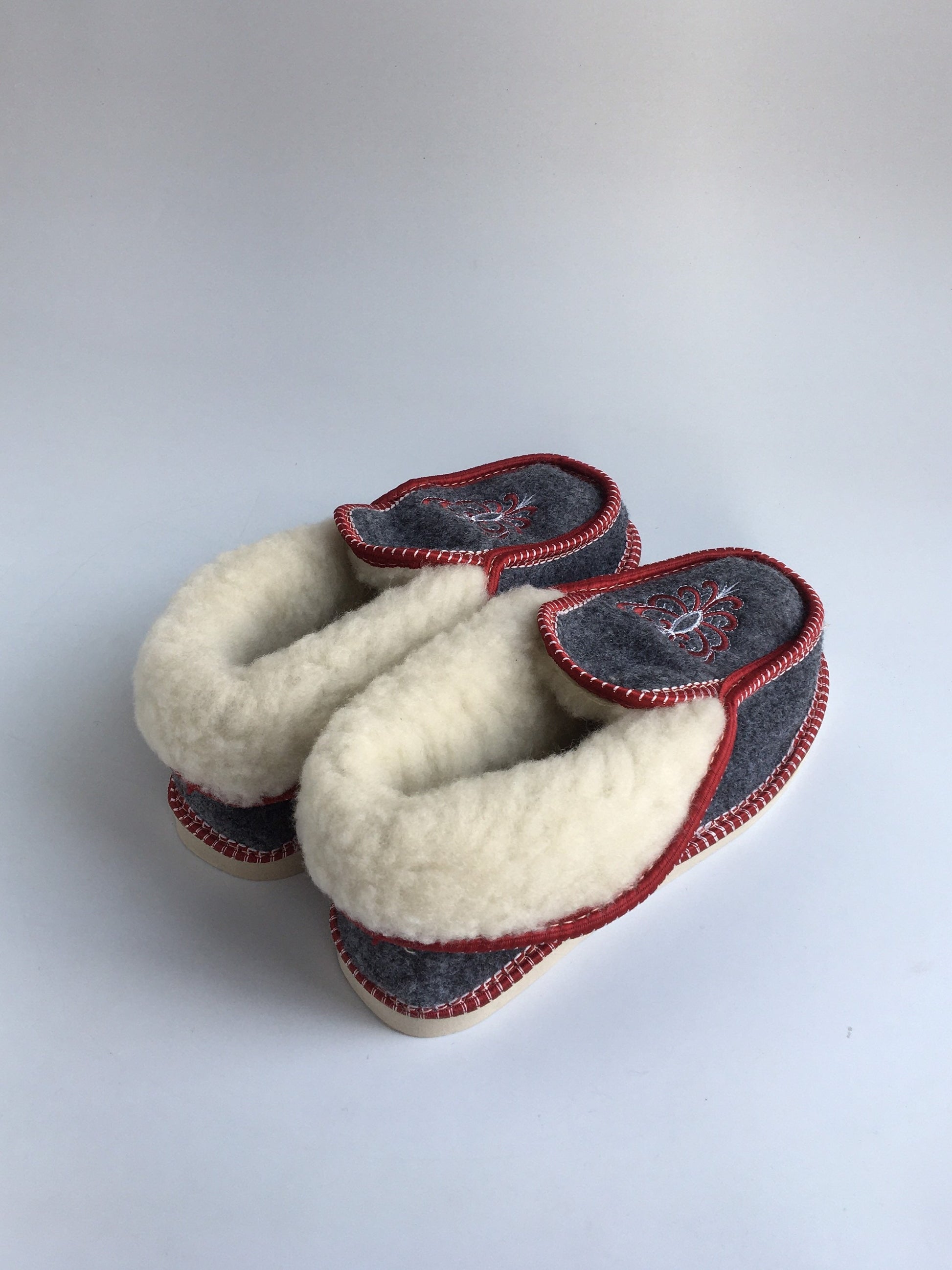 Handmade Carpathian wool slippers with traditional Hutsul embroidery, cozy and stylish Ukrainian gift.