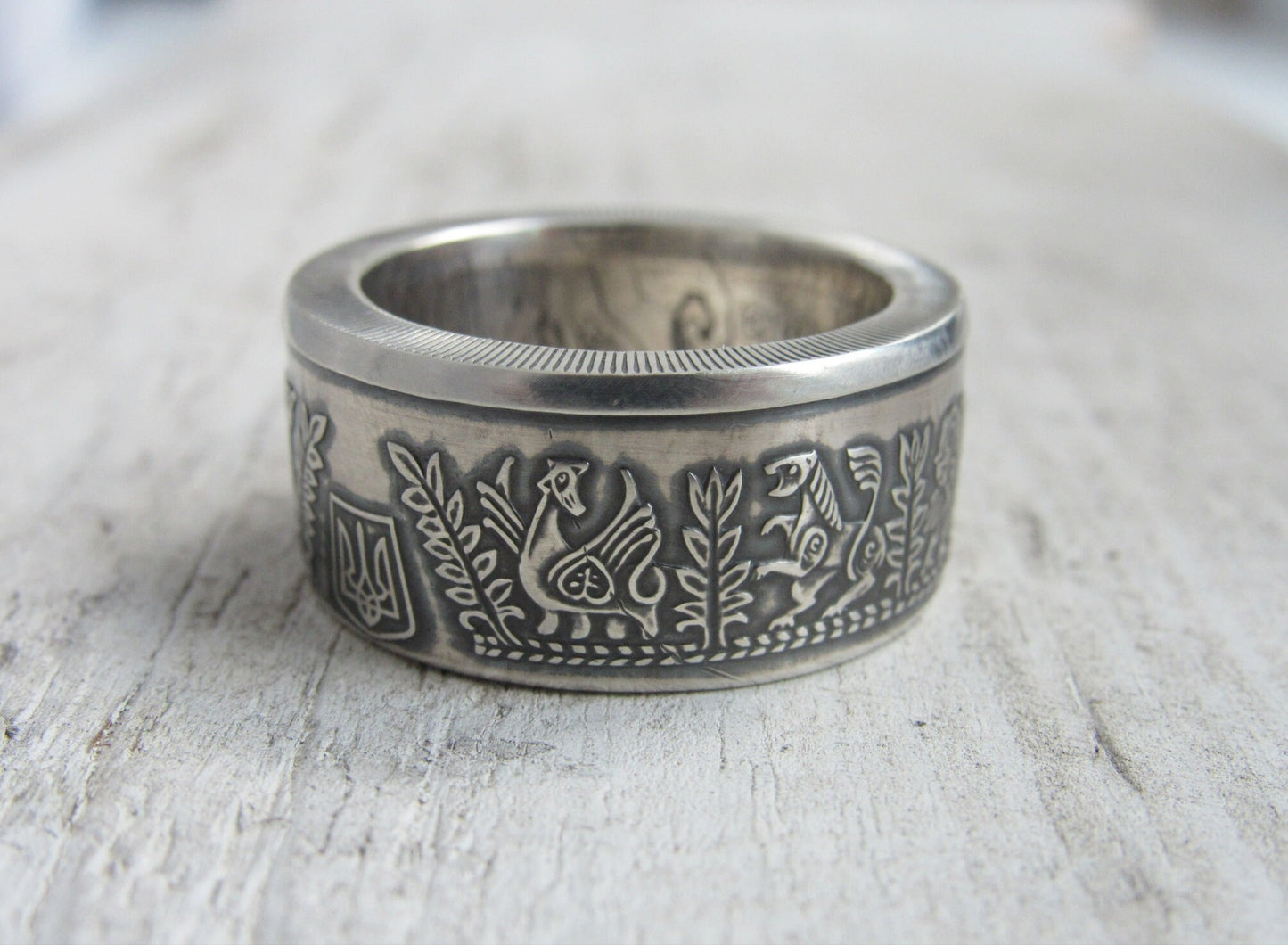 Handcrafted Ukrainian ring from 925 silver coin featuring Kyivan Rus Prince Askold design, unique cultural souvenir.