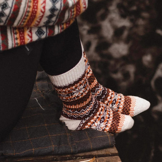 Cozy Nordic wool socks with Scandinavian patterns, perfect for winter warmth and style. Ideal for men and women.