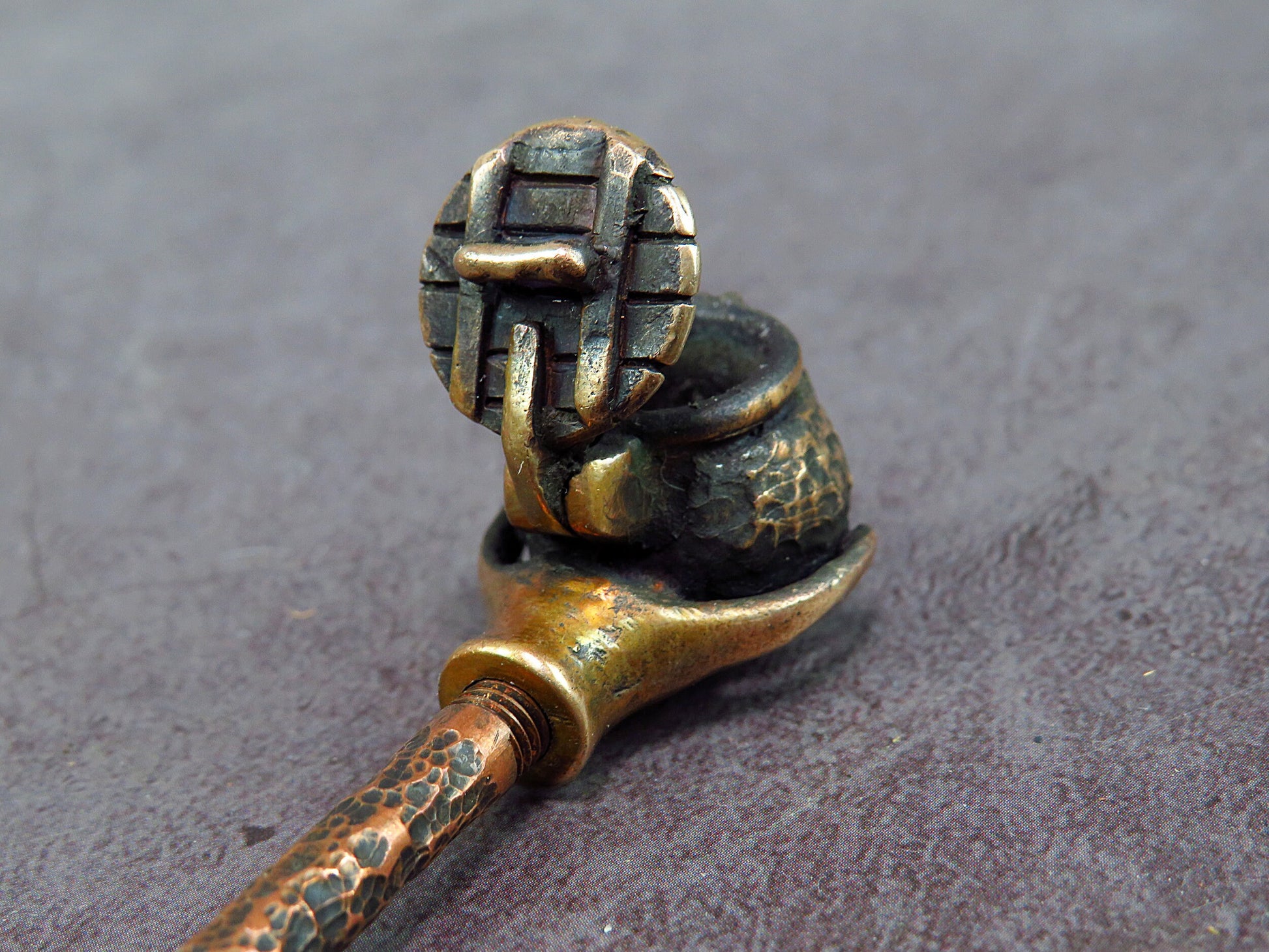 Handcrafted bronze pipe with Ukrainian trident design, unique smoking souvenir and gift for smokers