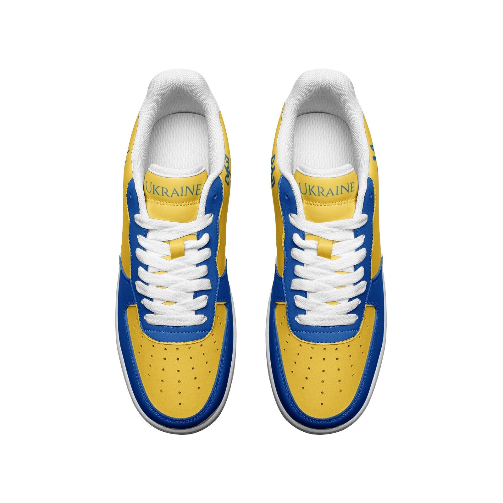 Custom Ukraine Flag Leather Sneakers with Trident Design, Unisex Shoes, Blue and Yellow Ukrainian Gift, Comfortable Footwear