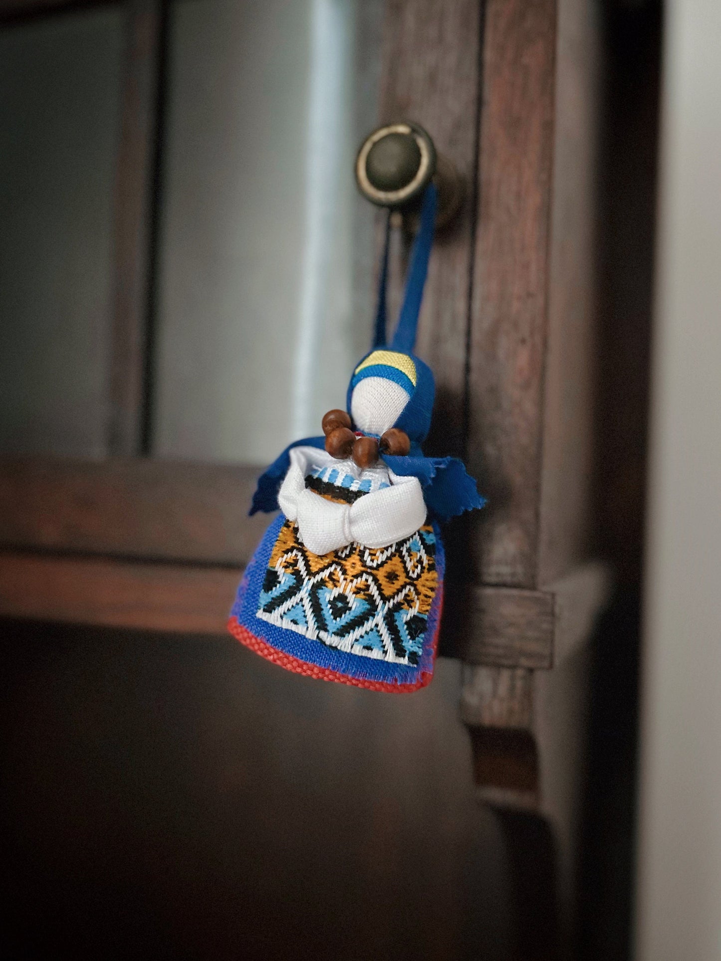 Motanka Ukrainian Doll "Little Bereginiya" with Horseshoe, Folk Art Amulet for Luck and Home Decor.