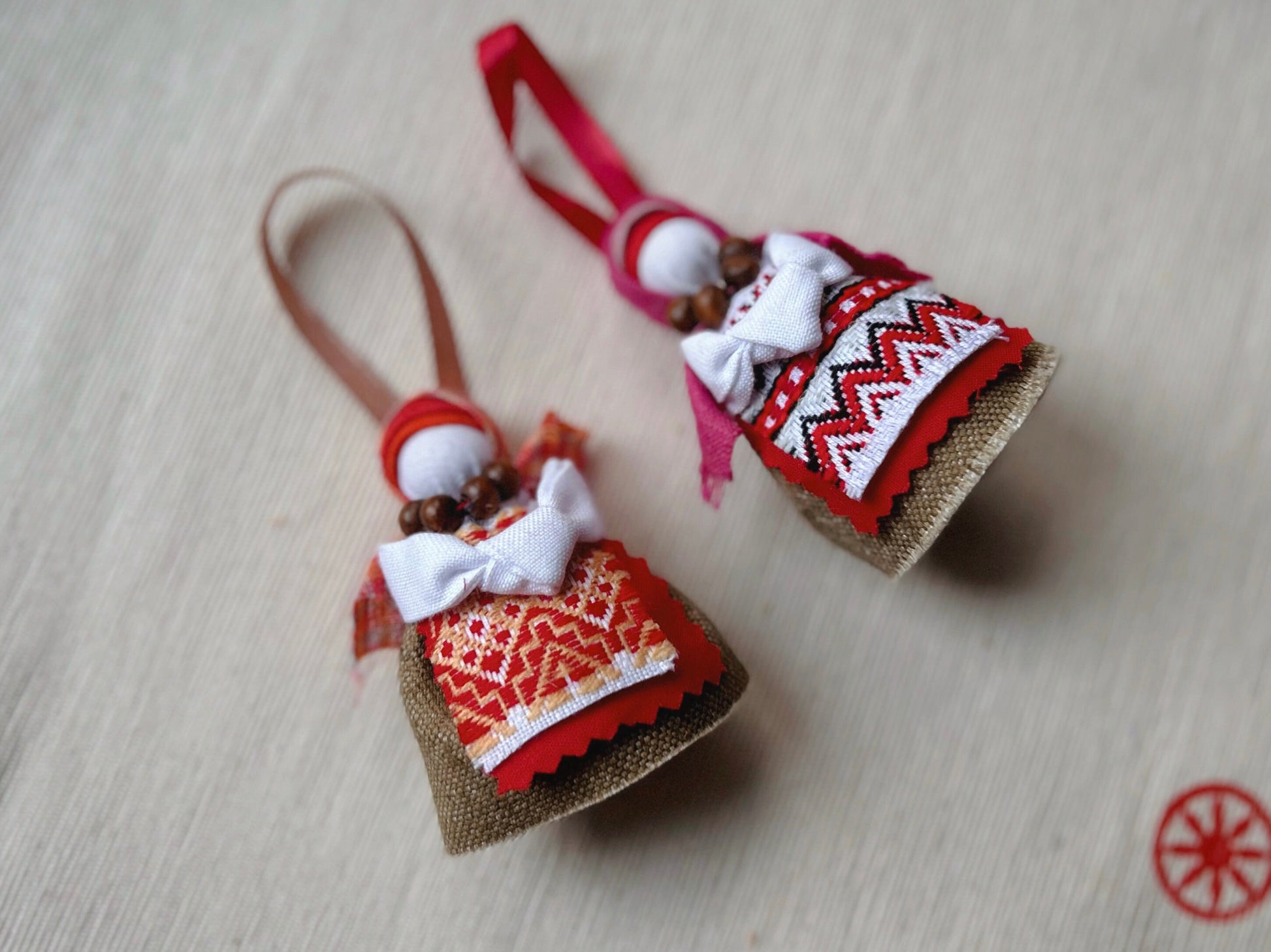 Motanka Handmade Ukrainian Dolls "Little Bereginiya" in vibrant folk attire, featuring a lucky horseshoe, perfect for home decor and protection.