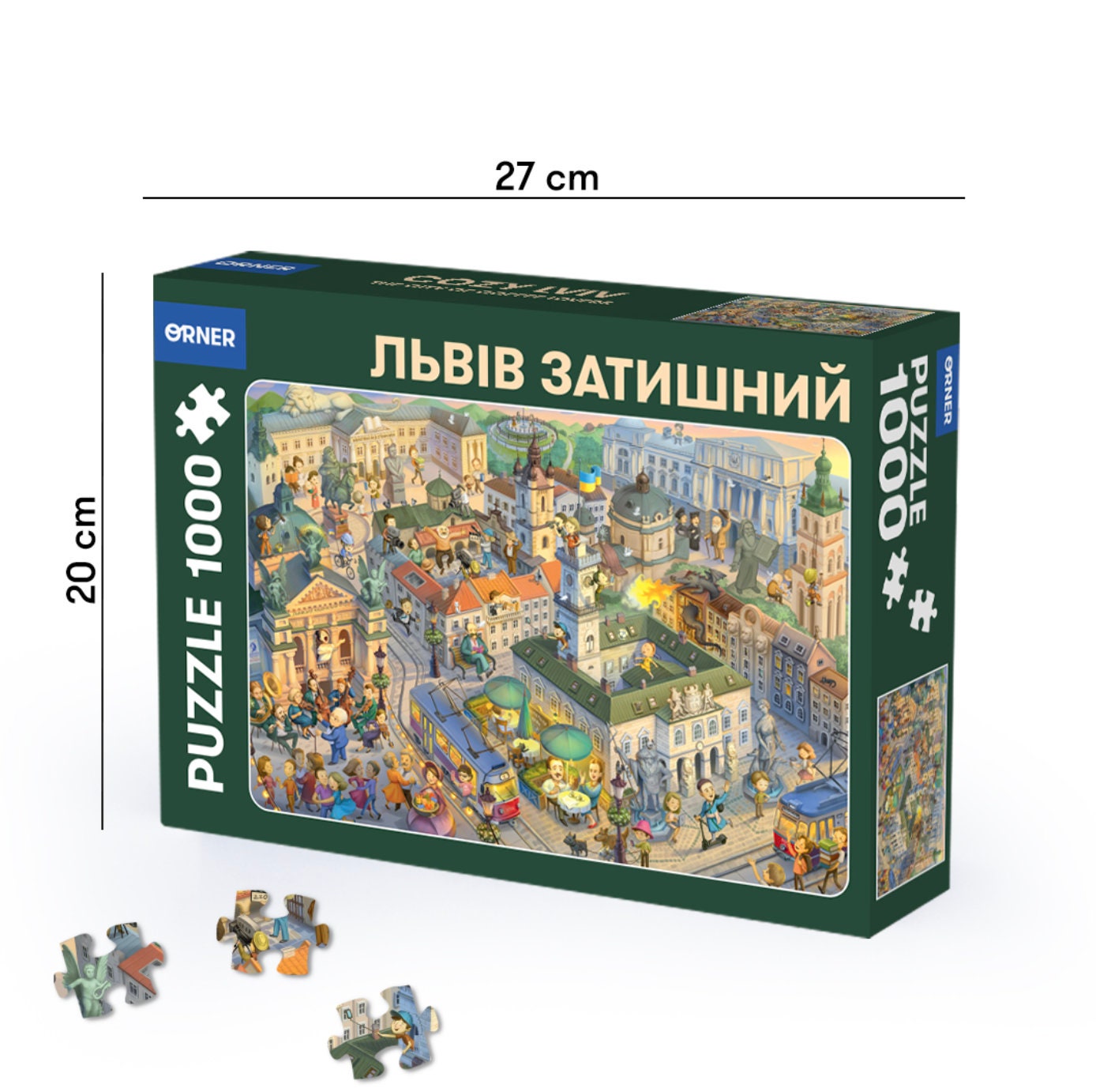 Lviv City 1000-piece jigsaw puzzle featuring detailed Ukrainian cityscape in a colorful box.