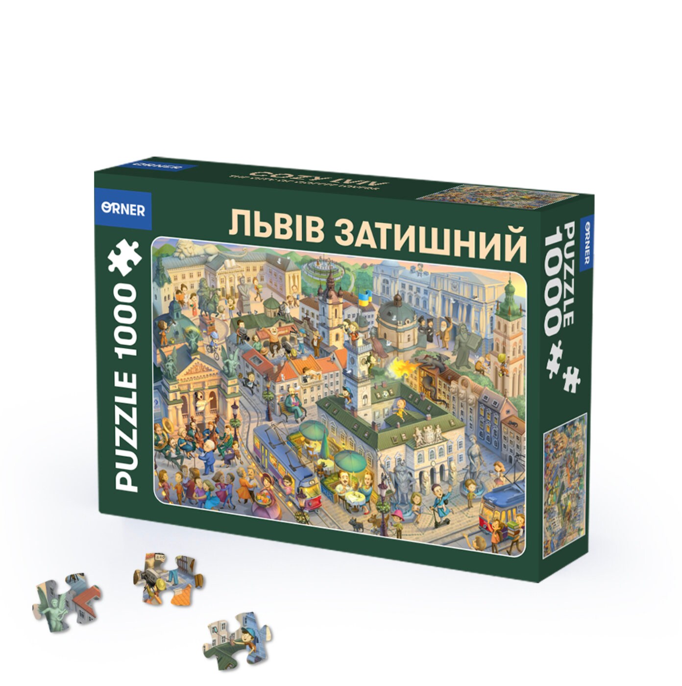 Lviv City 1000-piece jigsaw puzzle box featuring Ukrainian landmark cityscape, educational and engaging for all ages.